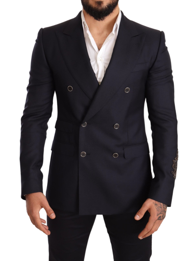 Shop Dolce & Gabbana Elegant Navy Cashmere Silk Blend Men's Blazer In Blue