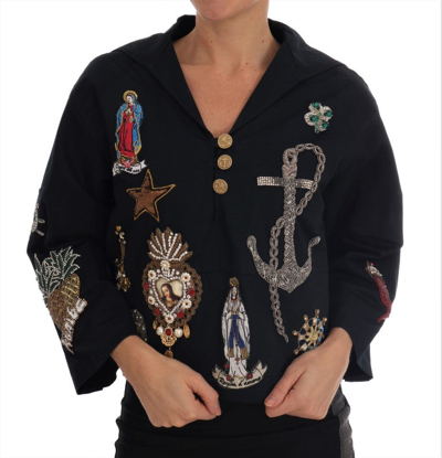 Shop Dolce & Gabbana Blue Crystal Mamma Sicily Women's Jacket