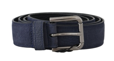 Shop Dolce & Gabbana Blue Deerskin Leather Silver Logo Buckle Men's Belt