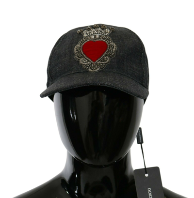 Shop Dolce & Gabbana Blue Denim Embroidered Heart Design Women's Cap