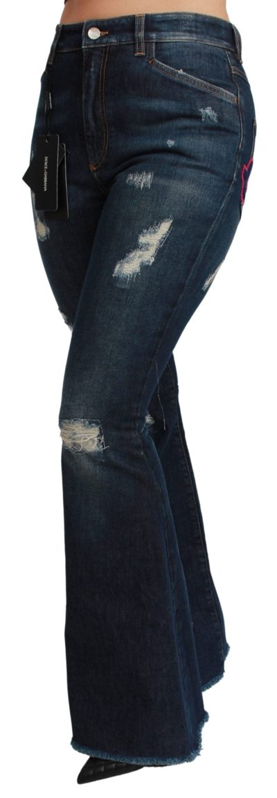 Shop Dolce & Gabbana Blue Denim Cotton Stretch Flared Women's Jeans