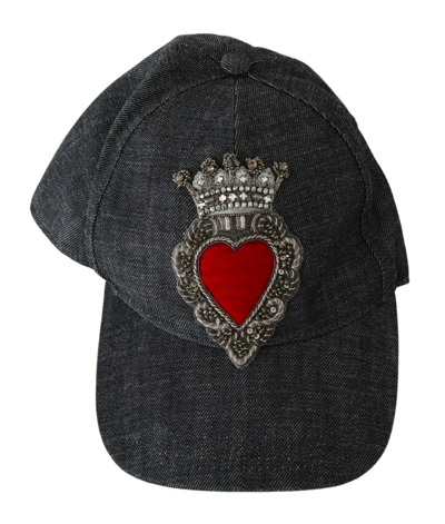Shop Dolce & Gabbana Blue Denim Embroidered Heart Design Women's Cap