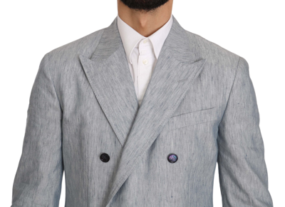 Shop Dolce & Gabbana Blue Flax Napoli Jacket Coat Men's Blazer In Light Blue