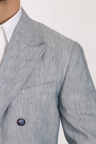Shop Dolce & Gabbana Blue Flax Napoli Jacket Coat Men's Blazer In Light Blue