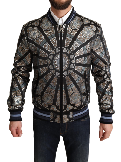 Shop Dolce & Gabbana Blue Jacquard Motive Bomber Coat Mens Men's Jacket