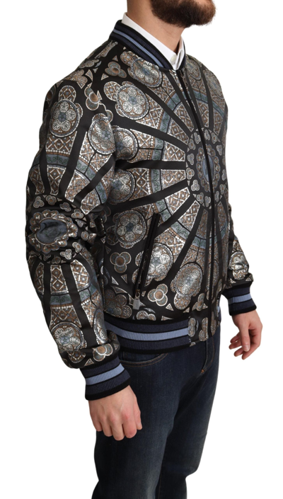Shop Dolce & Gabbana Blue Jacquard Motive Bomber Coat Mens Men's Jacket
