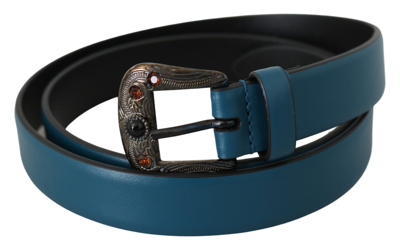 Shop Dolce & Gabbana Elegant Crystal-embellished Leather Men's Belt In Blue