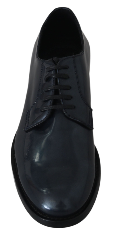 Shop Dolce & Gabbana Elegant Blue Leather Derby Dress Men's Shoes