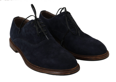 Shop Dolce & Gabbana Blue Leather Marsala Derby Goatskin Men's Shoes