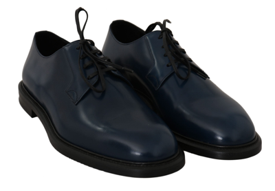 Shop Dolce & Gabbana Blue Leather Marsala Derby Formal Men's Shoes