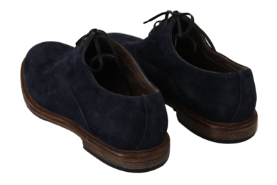 Shop Dolce & Gabbana Blue Leather Marsala Derby Goatskin Men's Shoes