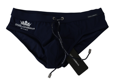Shop Dolce & Gabbana Blue Logo Beachwear Briefs Nylon Stretch Men's Swimwear