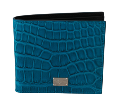 Shop Dolce & Gabbana Blue Mens Card Holder Bifold Logo Exotic Skin Men's Wallet