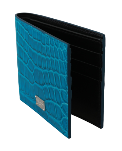 Shop Dolce & Gabbana Blue Mens Card Holder Bifold Logo Exotic Skin Men's Wallet