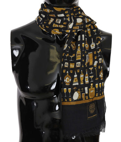 Shop Dolce & Gabbana Blue Modal Cashmere Cocktail Print Mens Men's Scarf