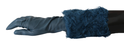 Shop Dolce & Gabbana Blue Mid Arm Leather Shearling Fur Women's Gloves
