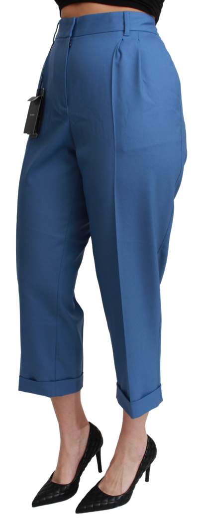 Shop Dolce & Gabbana Blue Pleated Wool Cuffed Cropped Trouser Women's Pants