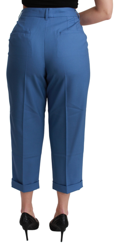 Shop Dolce & Gabbana Blue Pleated Wool Cuffed Cropped Trouser Women's Pants