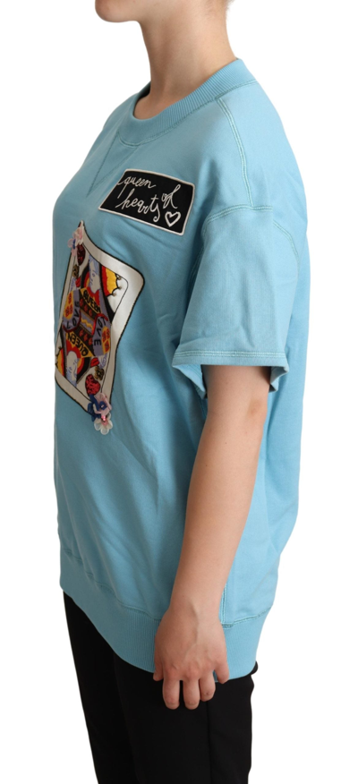 Dolce & Gabbana Blue Queen Of Hearts Card Sweater T-shirt In Light-blue