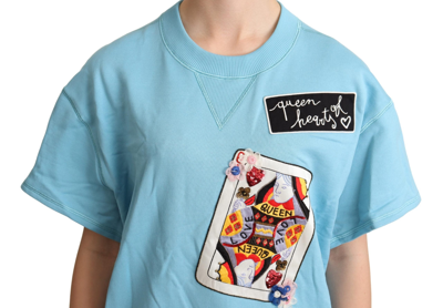 Dolce & Gabbana Blue Queen Of Hearts Card Sweater T-shirt In Light-blue