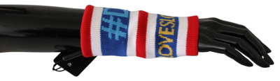 Shop Dolce & Gabbana Blue Red 1 Psc Wool Arm Warmer Dg Love Men's Gloves In Blue And White