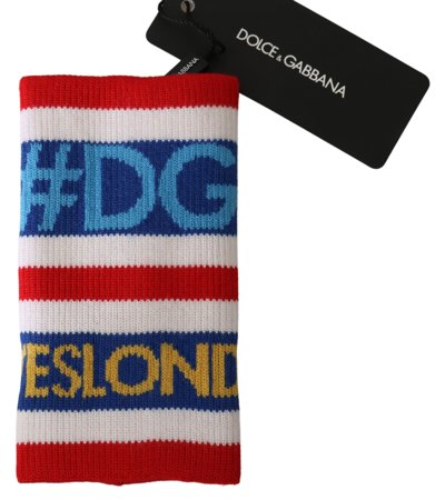 Shop Dolce & Gabbana Blue Red 1 Psc Wool Arm Warmer Dg Love Men's Gloves In Blue And White