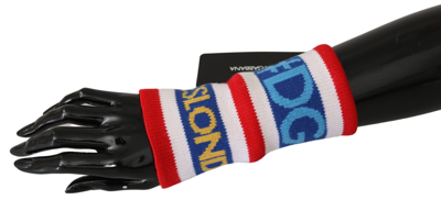 Shop Dolce & Gabbana Blue Red 1 Psc Wool Arm Warmer Dg Love Men's Gloves In Blue And White