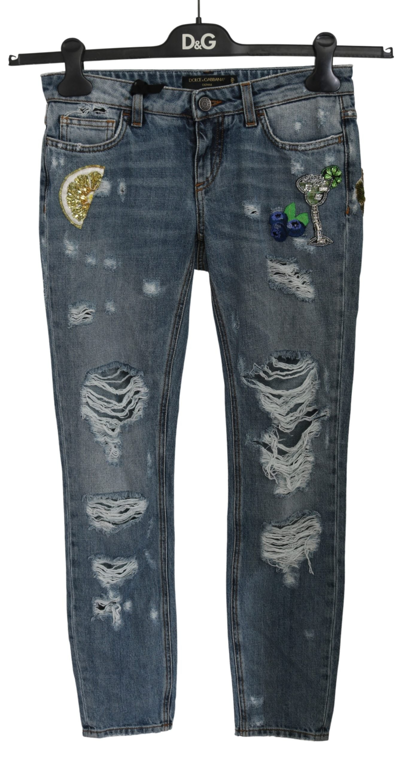 Shop Dolce & Gabbana Blue Ripped Pretty Trouser Cotton Women's Jeans