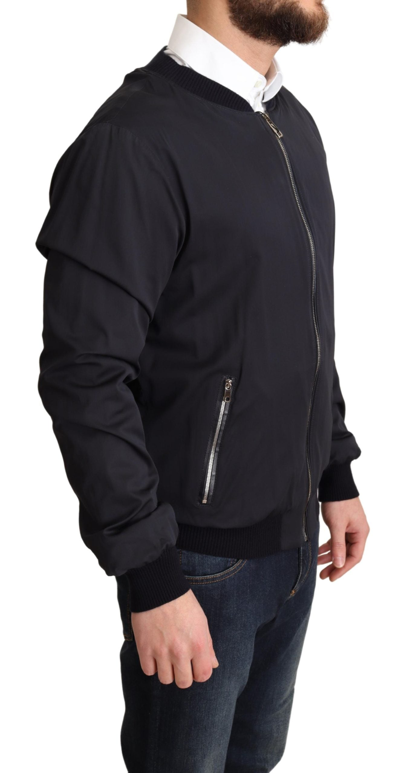 Dolce & Gabbana Blue Silk Coat Short Bomber Men Jacket In Blue