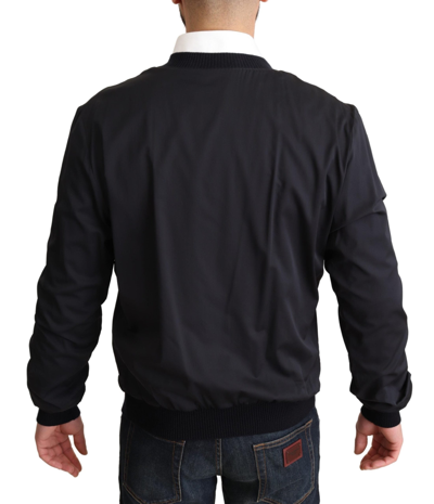 Dolce & Gabbana Blue Silk Coat Short Bomber Men Jacket In Blue