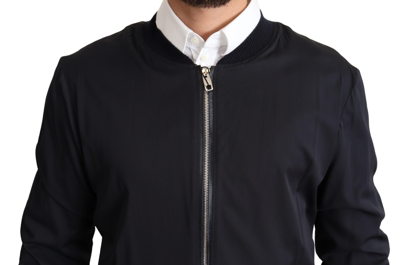 Dolce & Gabbana Blue Silk Coat Short Bomber Men Jacket In Blue