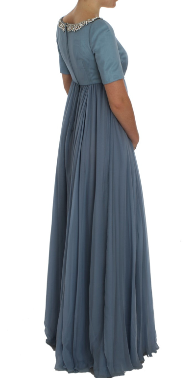 Shop Dolce & Gabbana Blue Silk Crystal Sheath Gown Ball Women's Dress