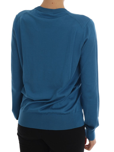 Shop Dolce & Gabbana Blue Silk Love Is Pullover Women's Sweater