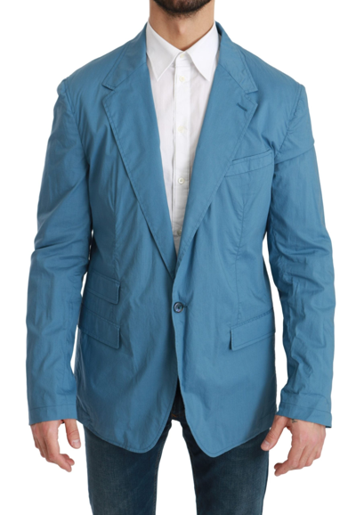 Shop Dolce & Gabbana Elegant Blue Cotton Formal Men's Blazer