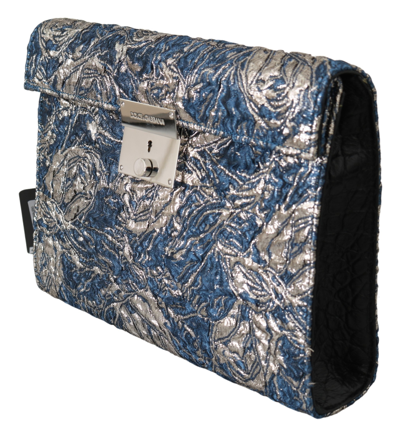 Shop Dolce & Gabbana Blue Silver Jacquard Leather Document Briefcase Men's Bag