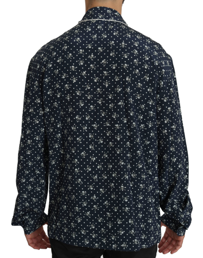Shop Dolce & Gabbana Silken Elegance: Blue Skull Print Lounge Men's Shirt