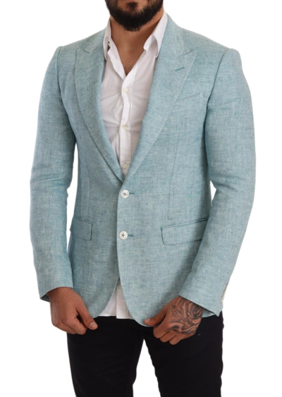 Shop Dolce & Gabbana Elegant Light Blue Linen Men's Blazer