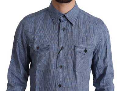 Shop Dolce & Gabbana Blue Stripes Men Casual Button Down Men's Shirt