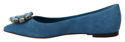 Shop Dolce & Gabbana Blue Suede Crystals Loafers Flats Women's Shoes