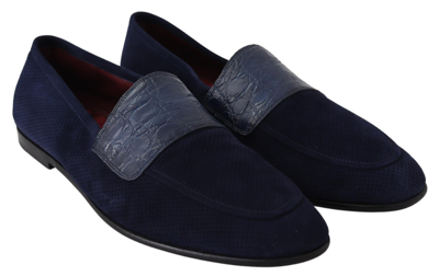 Shop Dolce & Gabbana Blue Suede Caiman Loafers Slippers Men's Shoes