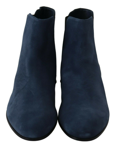 Shop Dolce & Gabbana Blue Suede Embellished Studded Boots Women's Shoes