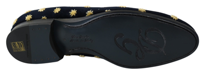 Shop Dolce & Gabbana Blue Velvet Crown Slippers Loafers Men's Shoes In Black