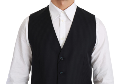 Shop Dolce & Gabbana Elegant Blue Striped Dress Men's Vest