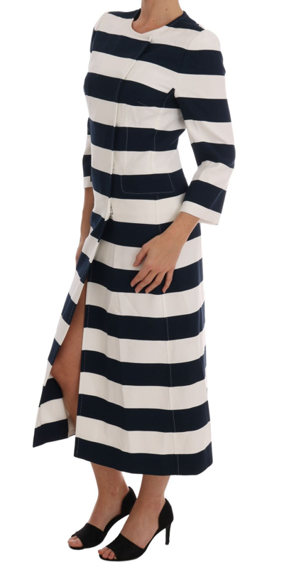 Shop Dolce & Gabbana Blue White Striped Stretch Women's Coat