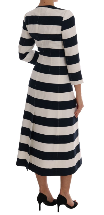Shop Dolce & Gabbana Blue White Striped Stretch Women's Coat