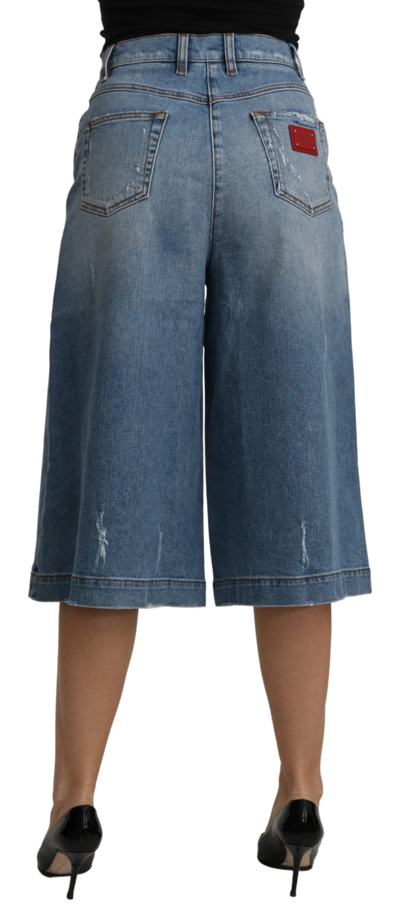 Shop Dolce & Gabbana Elegant Wide Leg Cropped Denim Women's Trousers In Blue