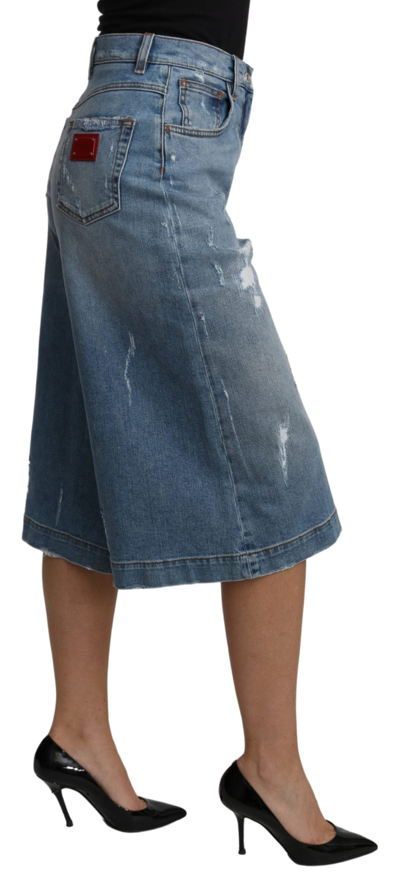 Shop Dolce & Gabbana Elegant Wide Leg Cropped Denim Women's Trousers In Blue