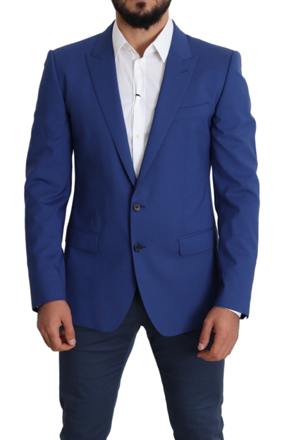 Shop Dolce & Gabbana Exquisite Blue Wool Martini Blazer Men's Jacket