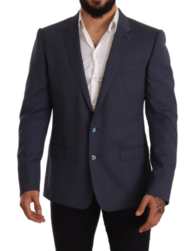 Shop Dolce & Gabbana Elegant Blue Wool Martini Blazer Men's Jacket