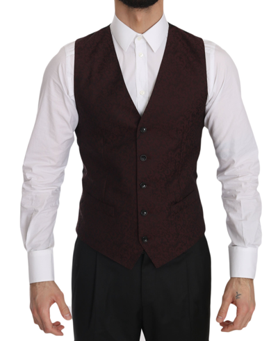 Shop Dolce & Gabbana Bordeaux Brocade Slim Fit Men's Vest